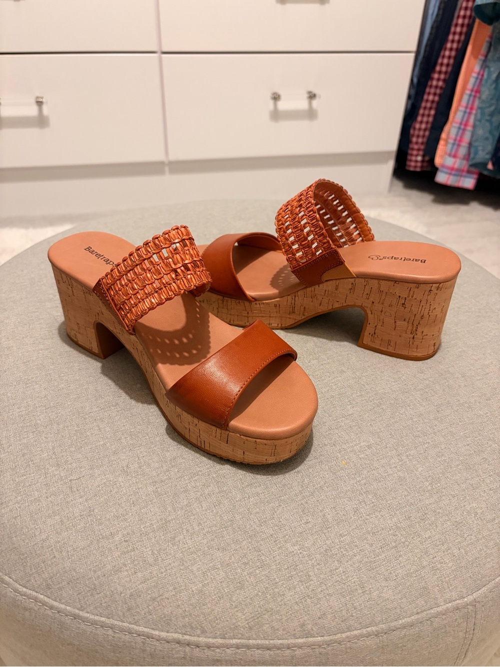 BareTraps Cognac Two-Strip Cork Platform Sandals